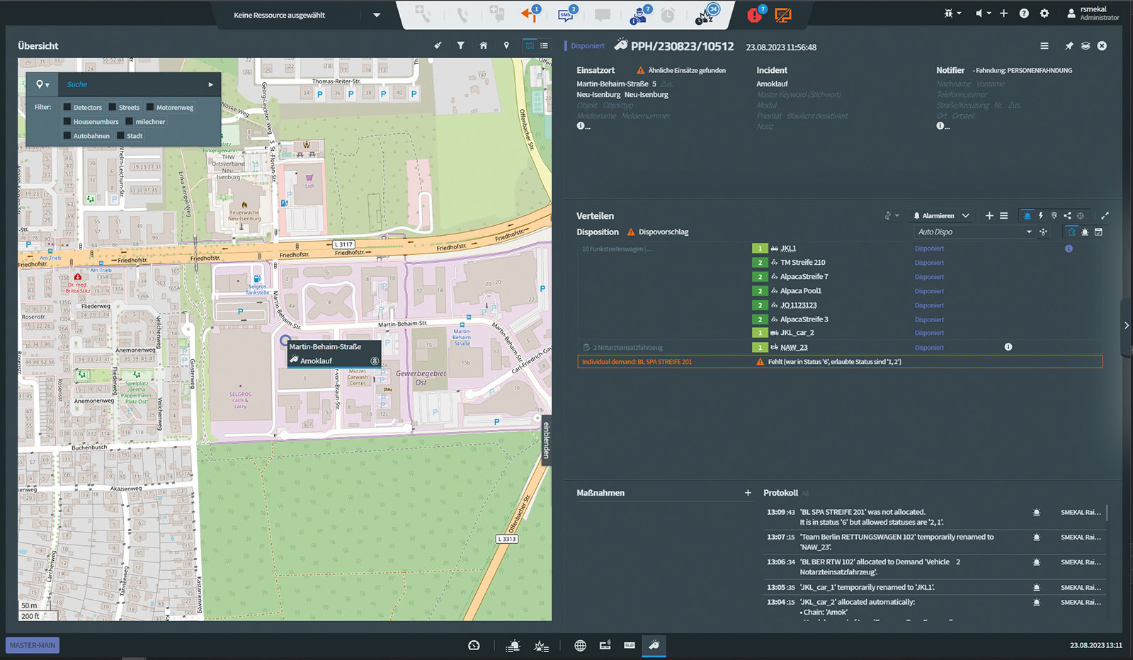 eOCS Screenshot Nacht-Modus